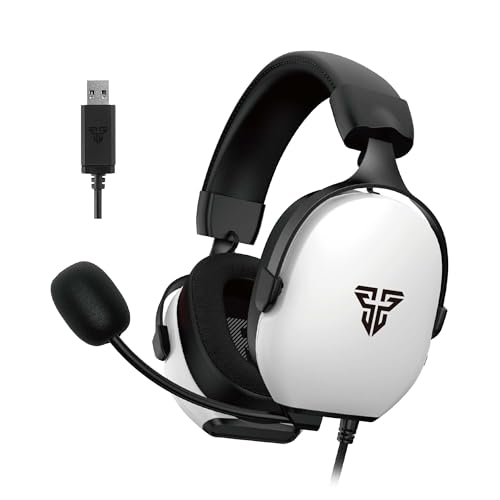 FANTECH Gaming Headset with 7.1 Virtual Surround Sound, Noise Cancelling Microphone, 40mm Drivers, USB Connection, in-Line Audio Control, Compatible with PC, PS4, PS5, Mac, Switch (White)