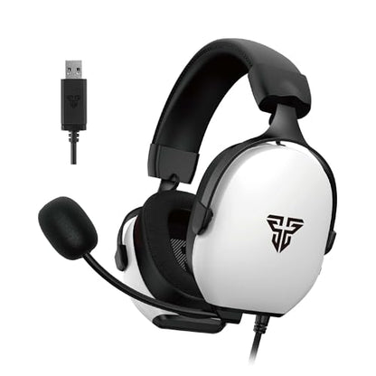 FANTECH Gaming Headset with 7.1 Virtual Surround Sound, Noise Cancelling Microphone, 40mm Drivers, USB Connection, in-Line Audio Control, Compatible with PC, PS4, PS5, Mac, Switch (White)