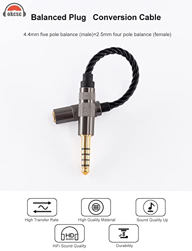 okcsc Headphone Adapter 4.4mm Male to 2.5mm Adapter for 2.5mm Cable Connected to Balanced 4.4mm Player Device High Stereo Audio Converter OFC Cable with Gold-Plated Plug 6 inch Length Extension Cord - size: 4.4mm Male to 2.5mm