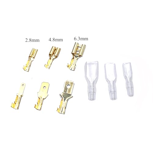 630 Pcs 2.8/4.8/6.3mm Speaker Wire Connectors with Insulating Sleeve, Quick Splice Male and Female Spade Terminal Assortment Kit for Electrical Wiring, Silver and Gold Each 315Pcs