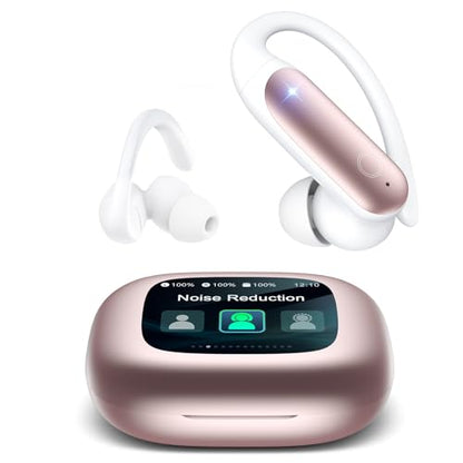 LEEMC Wireless Earbuds, Bluetooth Headphones 6.0, Ear Buds with Touch Screen, ANC ENC Noise Cancelling, 40H Bass Stereo Sound Over-Ear Earphones for iOS, Android, Sports,Workout, Rosegold