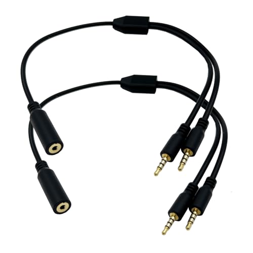 2.5mm Y Splitter Audio Cable, 2.5mm Female to Dual Male Aux Headset Headphone Audio Cable TRRS 4 Poles Stereo Adapter 2Pack, Black, 30CM