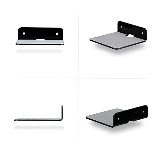 BRAINWAVZ 2-Pack 4” Small Floating Shelf Bluetooth Speaker Stand, Adhesive & Screw Wall Mount, Anti Slip, for Cameras, Baby Monitors, Webcam, Router & More, Universal Holder (SHELF11 Black) - color: Black