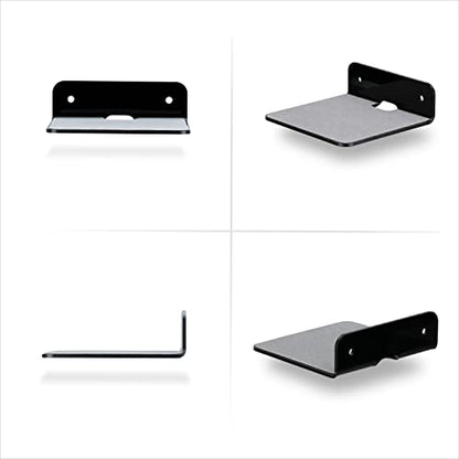 BRAINWAVZ 2-Pack 4” Small Floating Shelf Bluetooth Speaker Stand, Adhesive & Screw Wall Mount, Anti Slip, for Cameras, Baby Monitors, Webcam, Router & More, Universal Holder (SHELF11 Black) - color: Black