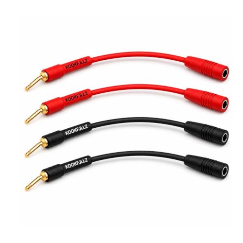 2mm Pin Plug to 4mm Female Banana Jack Adapter, 13AWG OFC Gold Plated Speaker Wire Connector for Spring Loaded Terminals Amplifier Home Theater, 8 Inch (4-Pack)