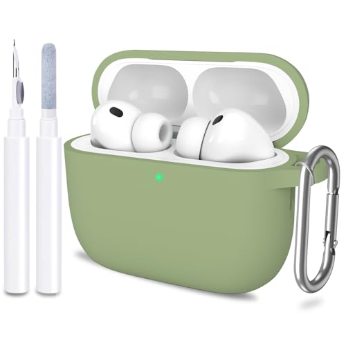for AirPods Pro 3 Case Cover, Protective Soft Silicone with Keychain Cleaning Pen for Women Men for Apple AirPods Pro 3rd Generation Case(2025), Front LED Visible, Army Green - color: C-Army Green