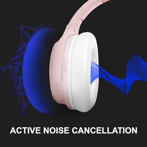 Fisher Pro Active Noise Cancelling Headphones,Over-Ear Headphones Wireless | Bluetooth 5.3, Microphone, Lightweight Comfortable Headset for Home, Travel, Rechargeable Workout Headphones, Deep Base - color: Rose Gold