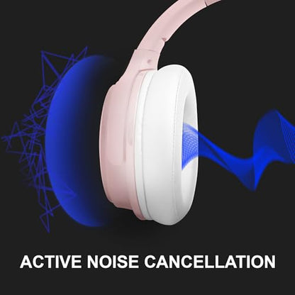 Fisher Pro Active Noise Cancelling Headphones,Over-Ear Headphones Wireless | Bluetooth 5.3, Microphone, Lightweight Comfortable Headset for Home, Travel, Rechargeable Workout Headphones, Deep Base - color: Rose Gold