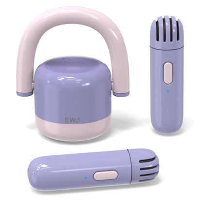 EWA Portable Mini Metal Karaoke Machine, Bluetooth Karaoke Speaker with 2 Wireless Microphones, Ideal Gifts for Girls Boys Family Home Party Birthday Christmas Toys Gifts-(Purple) - color: Purple