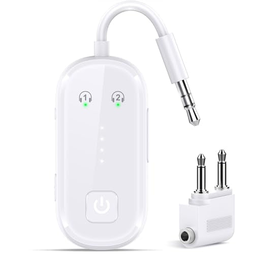 Premium Bluetooth 6.0 Transmitter Receiver – 2-in-1 Adapter | For TV, plane, gym, car & home. Dual Link for 2 headphones. Low latency, stable. Works with all AirPods & wireless headphones - color: White