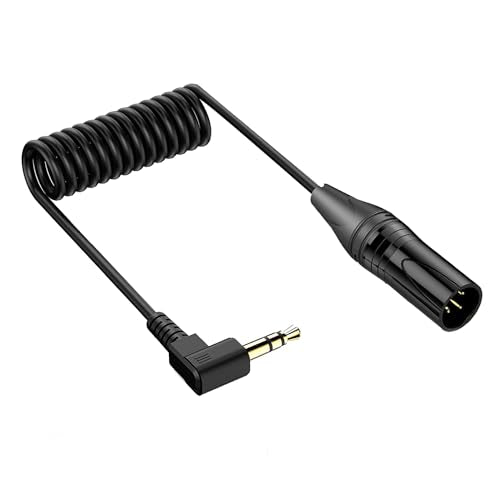 Right Angle 3.5mm to XLR Aux Cable Coiled - 1/8 Inch Jack Stereo to XLR Male Cord Adapter - 90 Degree Angle Microphone Cable for Laptop, Microphone, Amplifier (30Cm/0.98Ft) - style: 3.5mm to XLR Male Jack Cable