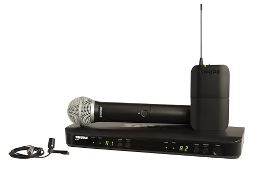 Shure BLX1288/CVL Dual-Channel Wireless Audio System, H11 Band (572–596 MHz) – BLX88 Receiver, PG58 Handheld Mic & CVL Lavalier Bodypack – Up to 14 Hr Battery, 300 ft Range - style: H11 Band (572-596 MHz)