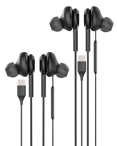 Wired USB C Earphones 2 Pack Type C Jack Compatible with Samsung Galaxy Ultra Smartphone in Ear Headphones with Microphone Stereo Music Sports Earbuds for iPhone 15 N10-ej