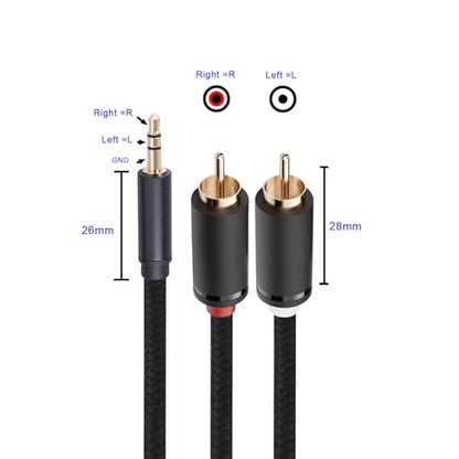 3.5mm Aux to RCA Cable 5FT, 2Pack, Black, 1/8 Aux Male to Dual RCA Male Stereo Y Splitter Cord, 24K Gold-Plated, Compatible with Television, PC, Smartphone, Dot, Tablet and Speaker - size: 5 FT, style: Black, 2 Pack
