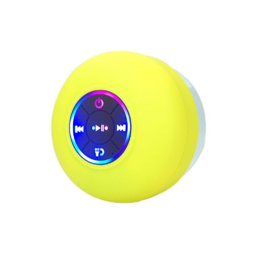 Mini Bluetooth Shower Speaker Yellow, Silicone Suction Cup Portable Speaker with LED Lights, IPX4 Waterproof, Built in Mic, for Bathroom Kitchen Outdoors, Ideal Gifts (Yellow) - color: Yellow