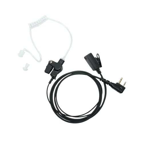 Acoustic Tube Earpiece Compatible with ICOM IC-V8 IC-F4011 | Clear acoustic tube, dual mushroom earplugs, in-line PTT mic, PU cable; Compatible with ICOM IC-F3011 IC-F3021 IC-V82 2-Pin