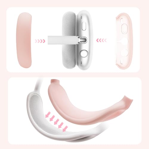 Aiivioll 3 in 1 Silicone Case Cover for AirPods Max Headphones, Clear Soft TPU Ear Cups Cover/Ear Pad Case Cover/Headband Cover for AirPods Max (2024/2020), Ear Cushions Cover for AirPods Max(Pink) - color: Pink