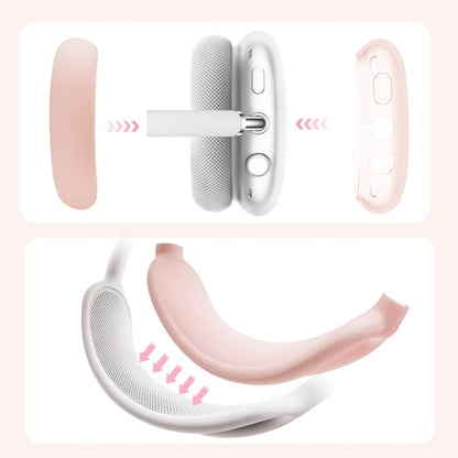 Aiivioll 3 in 1 Silicone Case Cover for AirPods Max Headphones, Clear Soft TPU Ear Cups Cover/Ear Pad Case Cover/Headband Cover for AirPods Max (2024/2020), Ear Cushions Cover for AirPods Max(Pink) - color: Pink