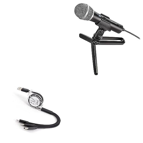 BoxWave Cable Compatible with Audio-Technica ATR2100x-USB - AllCharge miniSync, Retractable, Portable USB Cable - Jet Black