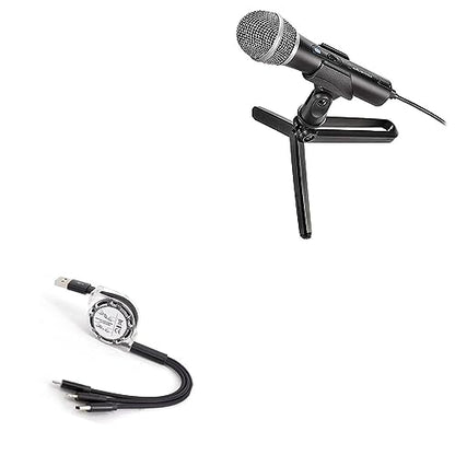 BoxWave Cable Compatible with Audio-Technica ATR2100x-USB - AllCharge miniSync, Retractable, Portable USB Cable - Jet Black
