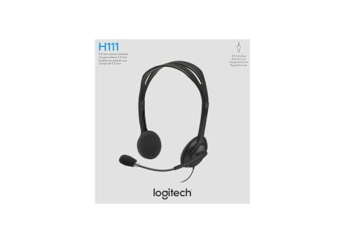 Logitech H111 Wired Headset Stereo Headphones - Black | Wired headphones, 3.5 mm audio jack, compatible with PC, Mac, laptop, smartphone, and tablet