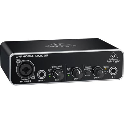 Behringer UMC22 Audiophile 2x2, 48 kHz USB Audio Interface with Midas Mic Preamplifier | For Recording Microphones and Instruments - size: Small