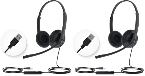 Yealink UH34 USB Headset with Mic,Stereo Wired Headphones with Noise Cancelling Microphone,Professional Work Headset VoIP Phone PC Computer Call Center Office(Ultra Light) (Pack of 2) - size: Stereo (Pack of 2)