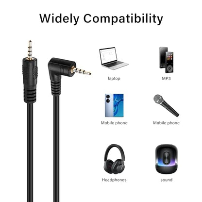 Right Angle 2.5mm Audio Aux Cable，90 Degree 2.5mm Male to Male TRRS Stereo Headset Headphone Jack Connector Cable for Headset Headphone Microphone（1.8M）