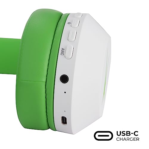 Altec Lansing Kid Safe Noise Cancelling Wireless Headphones 15H Battery, 85dB Volume Limit, Foldable Design Powerful Sound, Active Noise Cancellation Perfect for Kids Ages 7+ - color: Whiteout Funky Green