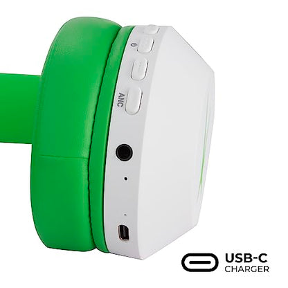 Altec Lansing Kid Safe Noise Cancelling Wireless Headphones 15H Battery, 85dB Volume Limit, Foldable Design Powerful Sound, Active Noise Cancellation Perfect for Kids Ages 7+ - color: Whiteout Funky Green