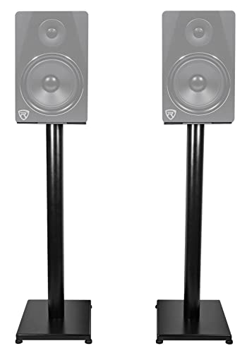 Rockville RS29B 29" Black Bookshelf Speaker/Studio Monitor Stands, Pair | Black, 60 Lb Load Capacity, EVA Isolation Pads, Cable Management, Powder Coated, Brass Spikes, Rubber Feet, 9" x 9" Top - color: Black