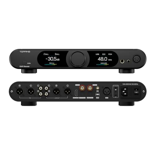 Topping DX9 Discrete Full Balanced DAC Headphone Amplifier Combo, 10000mW x 2 Amp with AK4118 XU-316 DSD512 32Bit/768kHz, 16-Element PSRM Architecture, USB/Bluetooth/2*Opt/2*Coax/AES/IIS Input, Black - color: Black