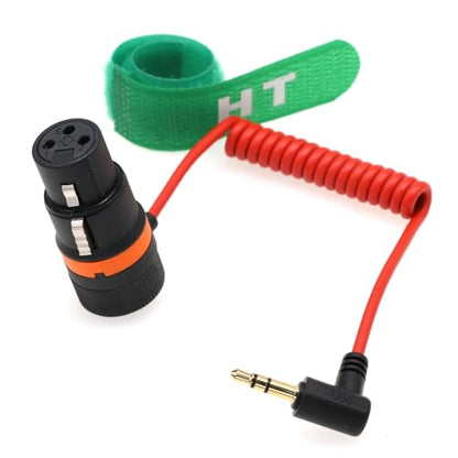 XLR 3 Pin to 3.5mm Mini Jack Audio Cable for BOYA Rode Microphone to RED Komodo 6K DSMC2 Camera Phone Computer PC, Right Angle Male Red Braided Coiled 50cm
