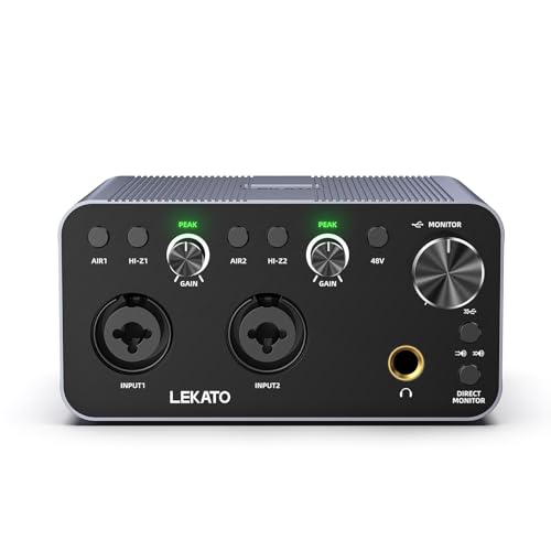 LEKATO USB Audio Interface, 24-bit/192kHz Audio Interface with XLR, 48V Phantom Power for Smartphone Computer Recording, Streaming, Guitar, Music Production, Podcast