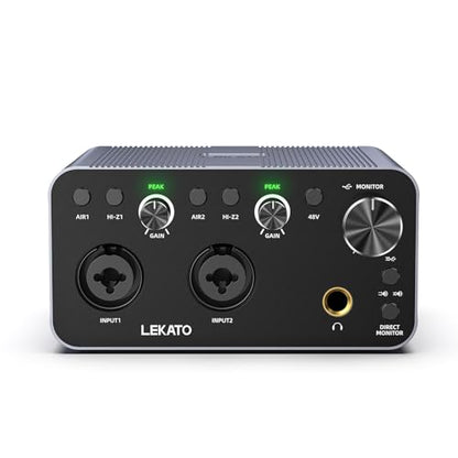 LEKATO USB Audio Interface, 24-bit/192kHz Audio Interface with XLR, 48V Phantom Power for Smartphone Computer Recording, Streaming, Guitar, Music Production, Podcast