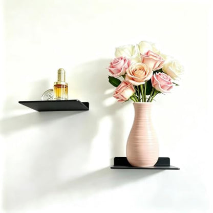 Small Floating Shelf –3mm Thick, 6.5 inch, Wall Shelf, Metal Floating Shelves for Echo, Cameras, Small Speaker, Wall Shelves for Bathroom, Living Room, Bedroom (Black 2 pcs) - color: Black 2 Pcs