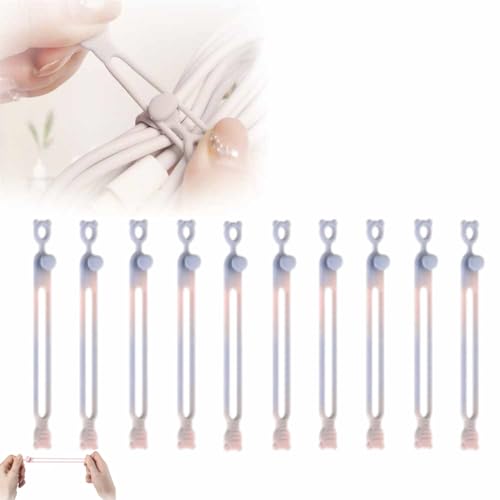 Silicone Cable Straps Cord Organizer,2025 NEW Data Cable Organizer for Bundling Earphone, Phone Charger, Computer Cords, Multipurpose Reusable Cable Ties Wire Organizer (10, Pink+Blue) - color: Pink+blue