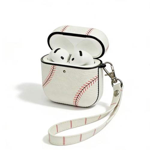 Baseball AirPods Pro 3 Case 2025, Premium PU Leather Protective Cover with Keychain, Cute Hard Shell Earbuds Case, White - color: (Baseball-05), size: Compatible with Airpods Pro 3(Model A2700/A2931)