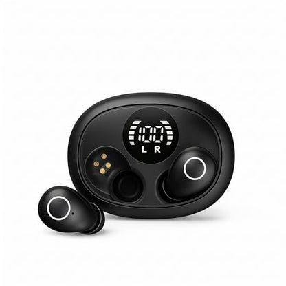 Mini Wireless Bluetooth Earbuds with LED Display, in-Ear Sleep Earphones with Soft Silicone Ear Caps, Compact Charging Case, 5.4 Chip, High Sound Quality (Black) - color: Black