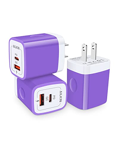 USB C Wall Charger, 20W PD + QC3.0 USBC Charger Block Super Fast Power Adapter - color: Purple