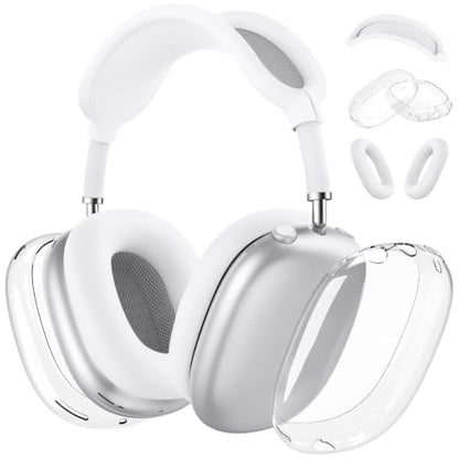 MOLOPPO 3 in 1 Case Cover Compatible with AirPods Max 2/1 2024/2020, White | Anti-scratch Clear Soft TPU Ear Cups /Silicone Ear Pad Case /Headband Cover for AirPods Max, Transparent Accessories for Max - color: A1-Clear+White
