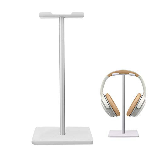 Headphone Stand Gaming Headset Holder Universal Aluminum Metal Headphone Holder Hanger with Aluminum Supporting Bar Flexible Headrest ABS Solid Base for All Headphone,White - color: White