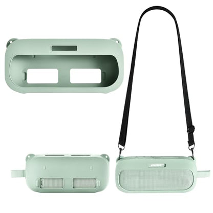 Silicone Case Compatible with Bose New SoundLink Flex 2nd Gen Portable Speaker, Protective Case with Shoulder Strap for Bose Speaker (Green) - color: Green