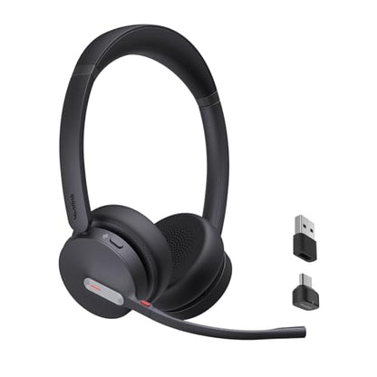 Yealink BH70 UC Wireless Bluetooth Headset with AI Microphone Flip-to-Mute | Teams Certified & Cisco Zoom Google 100+ UC Compatible, for Open Office/ WFH/ Call Center, 35h Talk Battery, USB dongle C/A - color: Black (UC), style: Dual (USB-C to A)