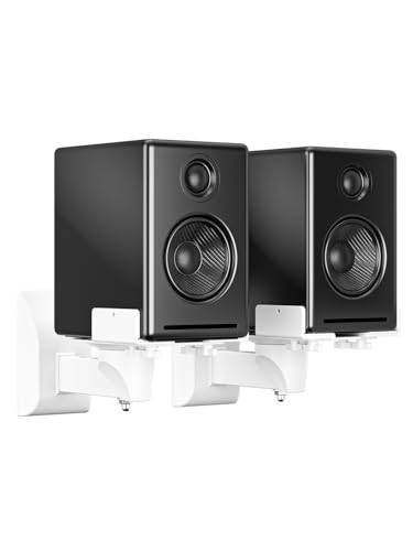 suptek Small Dual Side Clamping Bookshelf Speaker Wall Mounting Bracket for Small Surrounding Sound Speakers, Hold up to 55lbs White SPM201SW - size: Small--white