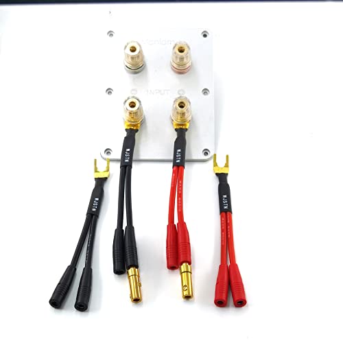 WJSTN-012 3-in Spade Plug to Two Dual 4mm Banana Plug Audio Cable adapters ，45 Degree Type Y Plug Speaker distributors 4-Pack