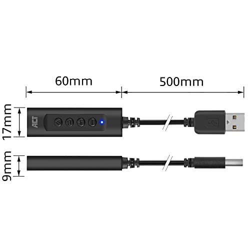ACT USB sound card, USB to jack 3.5 mm socket, with volume control, USB sound card external, connects audio and microphone aux to PC/laptop/- AC9360