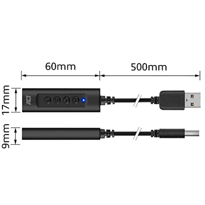 ACT USB sound card, USB to jack 3.5 mm socket, with volume control, USB sound card external, connects audio and microphone aux to PC/laptop/- AC9360