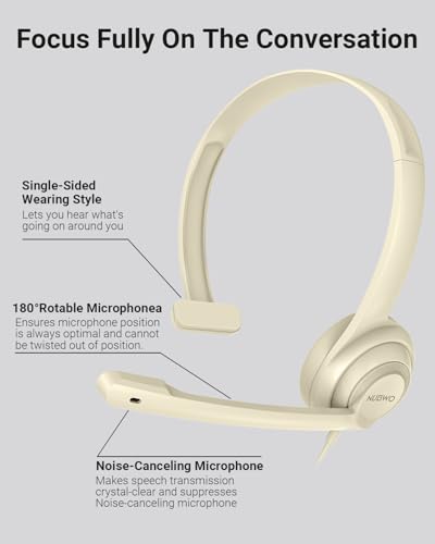NUBWO HW02 USB Headset with Microphone Noise Cancelling &in-line Control, Ultra Comfort Computer Headset for Laptop pc, On-Ear Wired Office Call Center Headphone for Boom Skype Webinars (Apricot) | Ultra Comfort Computer Headset for Laptop pc, On-Ear Wire