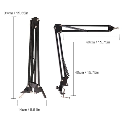 Fockety Mic Boom Arm, 360 Rotatable Adjustable Heavy Duty Microphone Stand, Low Profiles Overhead Mic Arm Desk Mount with Desk Clamp for Recording, Studio, Streaming (Black)